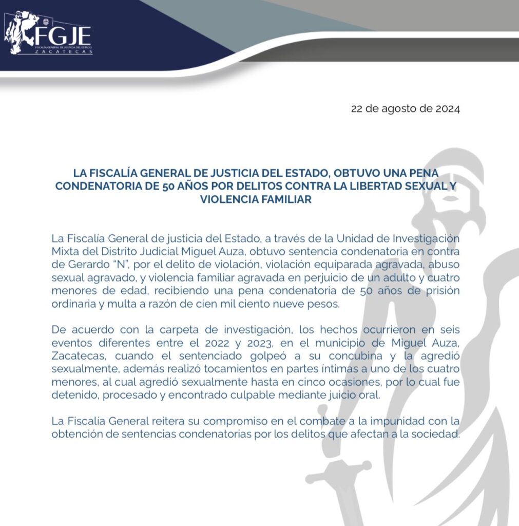 Condenan a uno a 50 años por violencia sexual y familiar en Miguel Auza ...