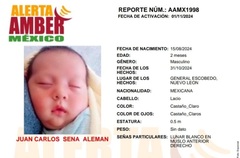 Lanzan alerta por todo el País por bebé robado en Escobedo