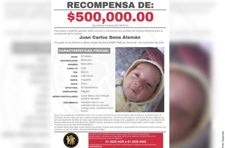 Ofrecen 500 mil pesos de recompensa por información de bebé