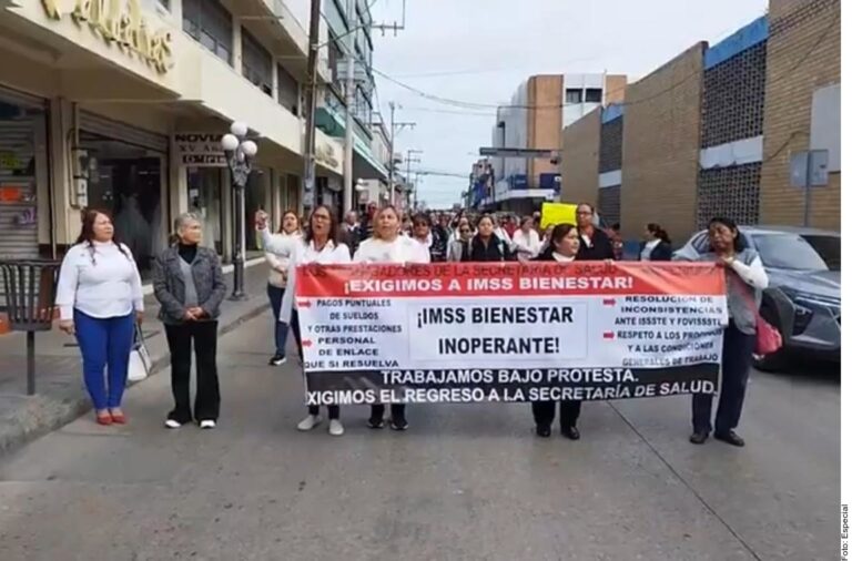 Protestan trabajadores del IMSS Bienestar en Tamaulipas