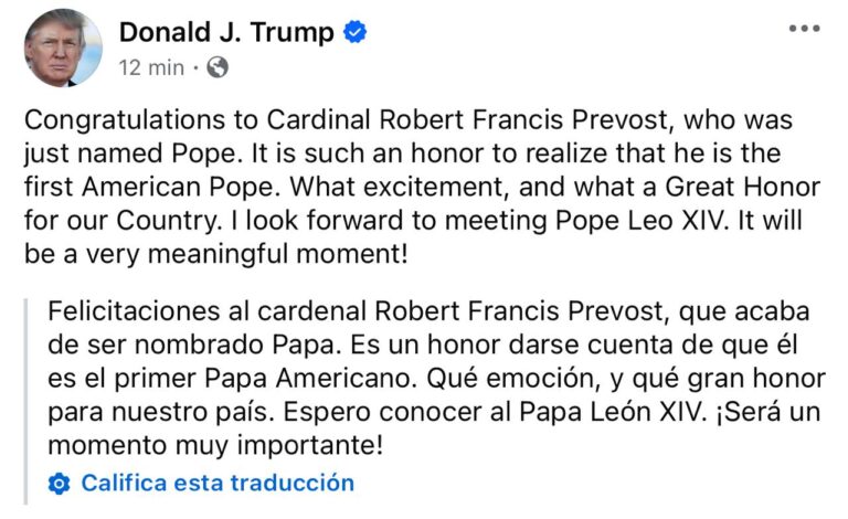Felicita Trump al Papa León XIV