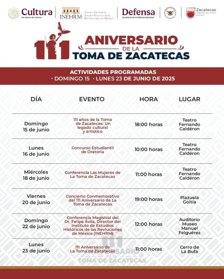 Conmemorarán con actividades el Aniversario de la Toma de Zacatecas