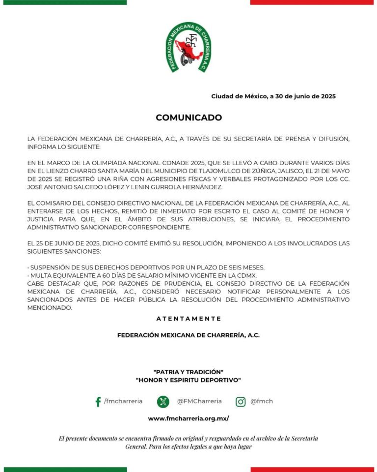 Sancionan a charros por pleito durante la Olimpiada Nacional