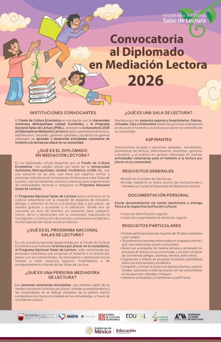 Publican convocatoria para Diplomado en Mediación Lectora 2026