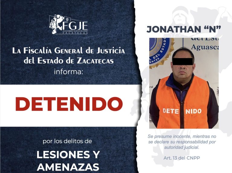 Lo detienen en Aguascalientes por lesiones y amenazas