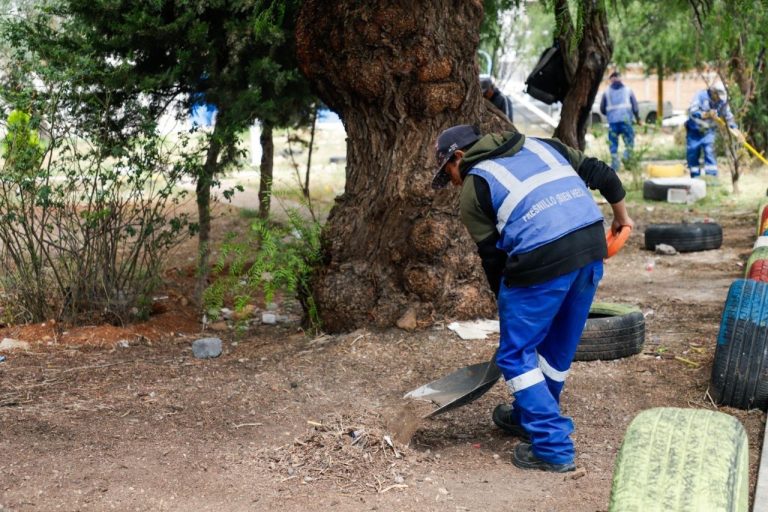 Dan mantenimiento a jardín en la colonia Esparza