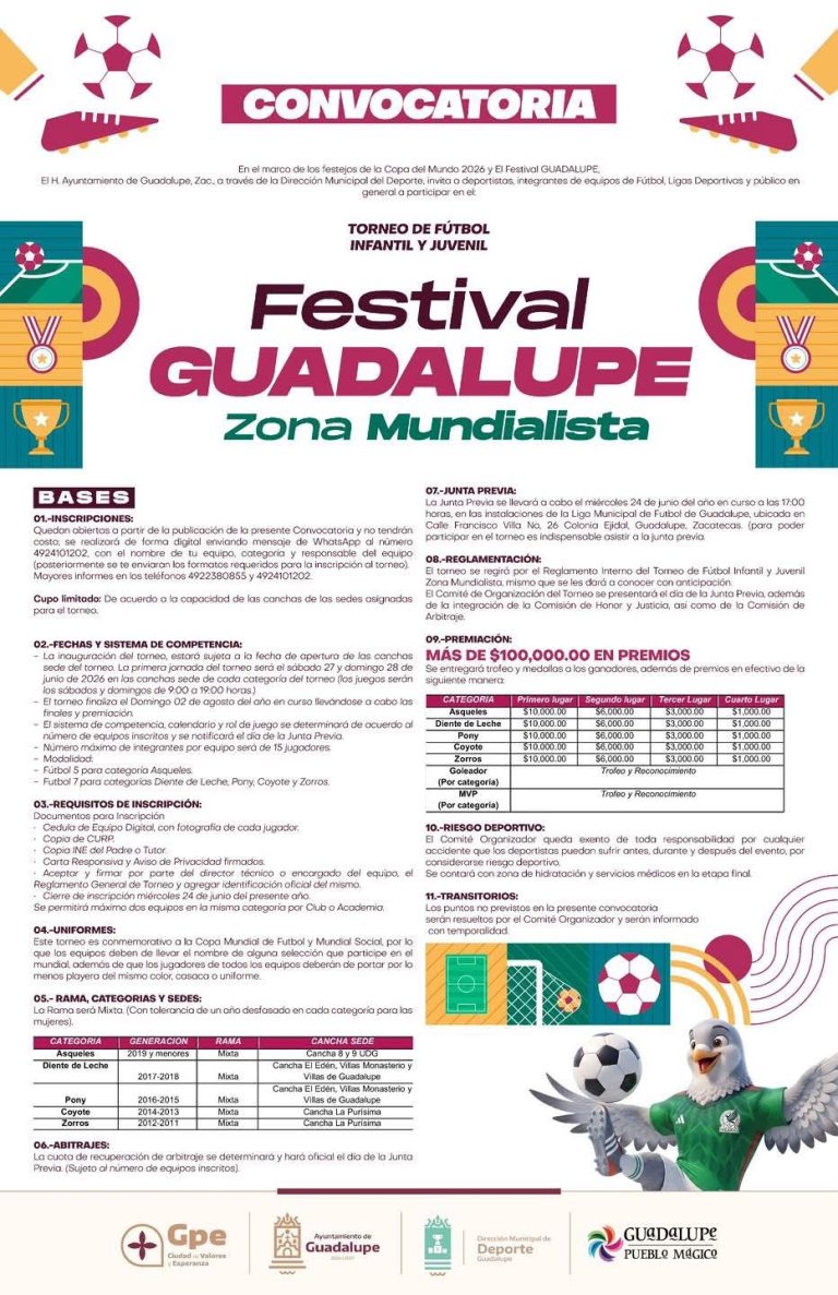 Festival Guadalupe abre convocatoria para torneo de futbol