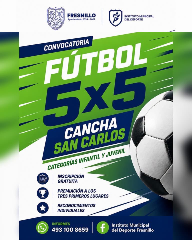 Abren convocatoria para torneos de futbol 5×5 en Fresnillo