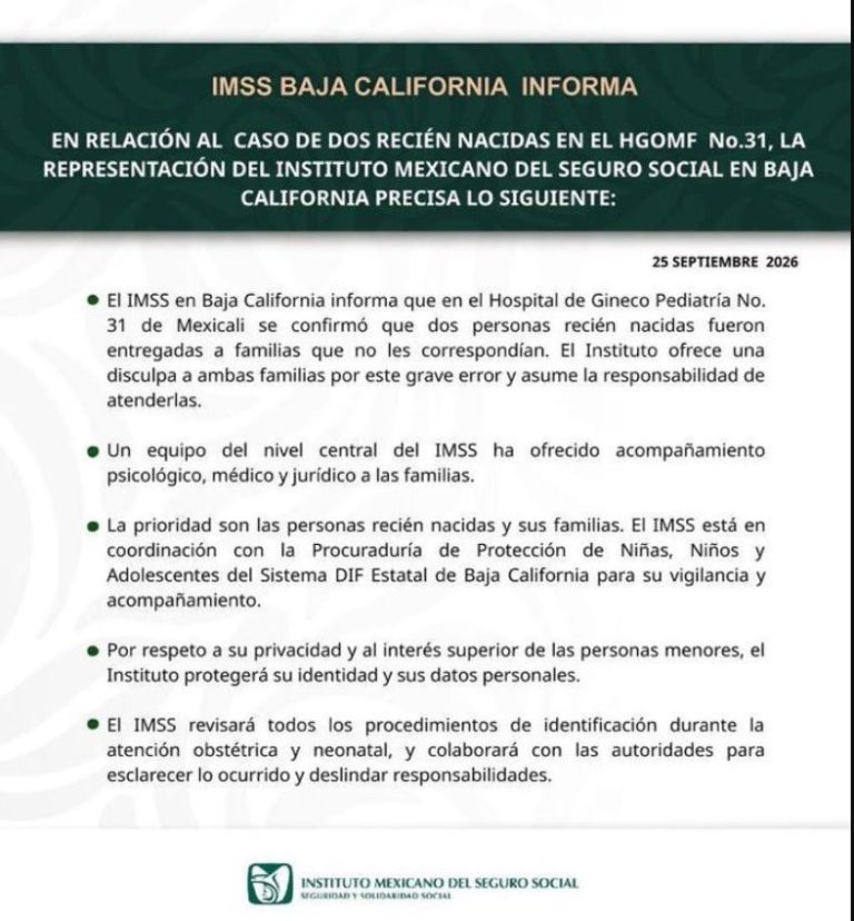 Entrega IMSS dos recién nacidas a familias equivocadas