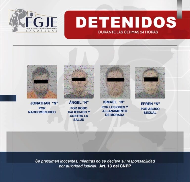 Detienen a dos hombres en la capital y dos más en Fresnillo